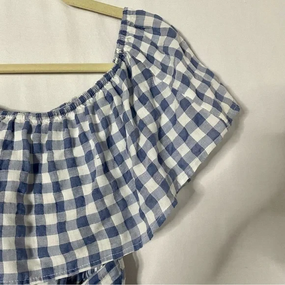 Anthropologie ie 11.1. Tylho Kinsey Off-The-Shoulder Blue & White Gingham Dress - Picture 5 of 15